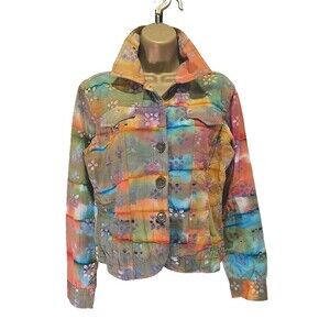 Vintage Multicolor Jacket Blazer Petite Womens Med Artsy Floral Dopamine Boho
